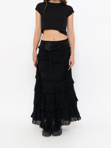 Vintage x Made in India x Black Layered Frilly Maxi Skirt (M, L)