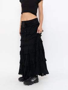 Vintage x Made in India x Black Layered Frilly Maxi Skirt (M, L)