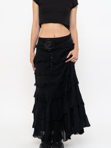 Vintage x Made in India x Black Layered Frilly Maxi Skirt (M, L)