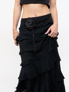 Vintage x Made in India x Black Layered Frilly Maxi Skirt (M, L)