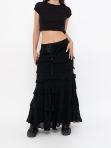 Vintage x Made in India x Black Layered Frilly Maxi Skirt (M, L)