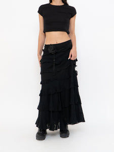 Vintage x Made in India x Black Layered Frilly Maxi Skirt (M, L)