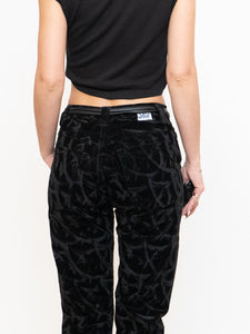 Vintage x Made in Tinidad & Tobago Black Patterned Velvet Pant (XS, S, Tall)