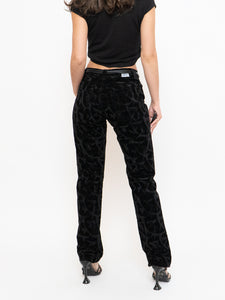 Vintage x Made in Tinidad & Tobago Black Patterned Velvet Pant (XS, S, Tall)