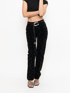 Vintage x Made in Tinidad & Tobago Black Patterned Velvet Pant (XS, S, Tall)