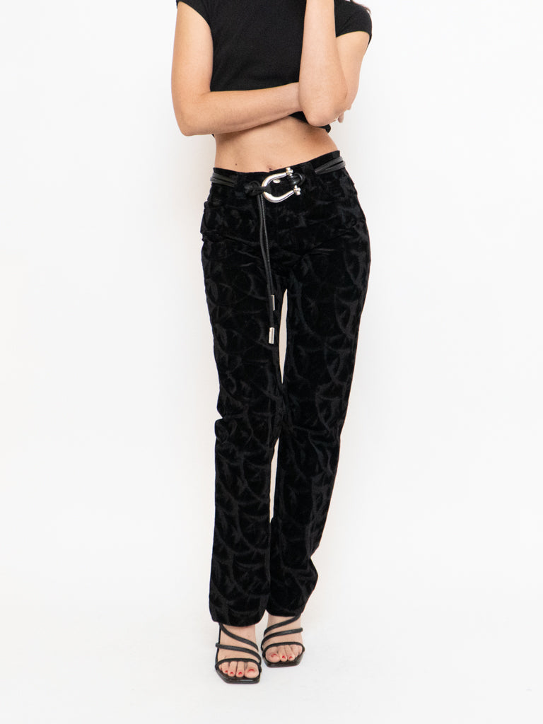 Vintage x Made in Tinidad & Tobago Black Patterned Velvet Pant (XS, S, Tall)