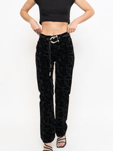 Vintage x Made in Tinidad & Tobago Black Patterned Velvet Pant (XS, S, Tall)