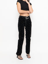 Load image into Gallery viewer, Vintage x Made in Tinidad &amp; Tobago Black Patterned Velvet Pant (XS, S, Tall)