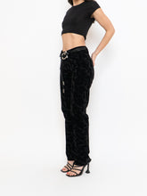 Load image into Gallery viewer, Vintage x Made in Tinidad &amp; Tobago Black Patterned Velvet Pant (XS, S, Tall)