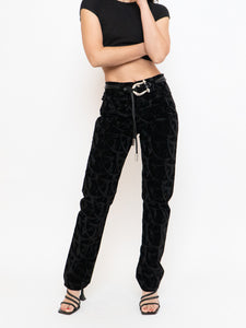 Vintage x Made in Tinidad & Tobago Black Patterned Velvet Pant (XS, S, Tall)