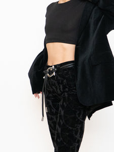 Vintage x Made in Tinidad & Tobago Black Patterned Velvet Pant (XS, S, Tall)