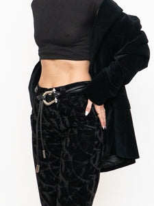 Vintage x Made in Tinidad & Tobago Black Patterned Velvet Pant (XS, S, Tall)