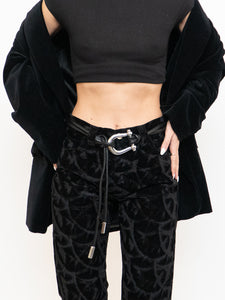 Vintage x Made in Tinidad & Tobago Black Patterned Velvet Pant (XS, S, Tall)