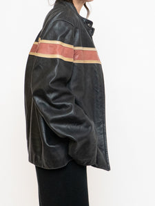 Vintage x DANIER LEATHER Faded Leather Striped Biker Jacket (S-L)