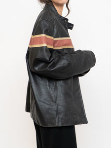 Vintage x DANIER LEATHER Faded Leather Striped Biker Jacket (S-L)