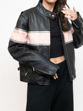 Load image into Gallery viewer, Vintage x Pink Striped Leather Biker Jacket (XS-M)
