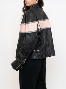 Vintage x Pink Striped Leather Biker Jacket (XS-M)