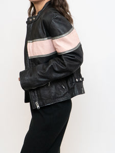 Vintage x Pink Striped Leather Biker Jacket (XS-M)