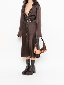 Vintage x Brown Pure Silk Buttoned Dress (M, L)