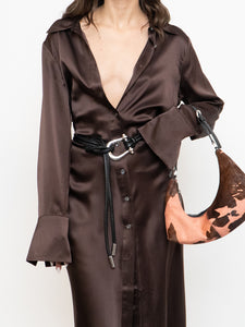 Vintage x Brown Pure Silk Buttoned Dress (M, L)