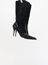 Load image into Gallery viewer, Vintage x Made in Italy x LINDSAY PERRY Black Suede Studded Boot (7, 7.5)
