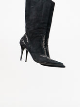 Load image into Gallery viewer, Vintage x Made in Italy x LINDSAY PERRY Black Suede Studded Boot (7, 7.5)