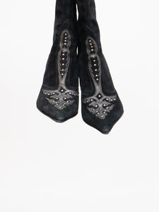 Vintage x Made in Italy x LINDSAY PERRY Black Suede Studded Boot (7, 7.5)