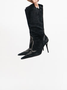 Vintage x Made in Italy x LINDSAY PERRY Black Suede Studded Boot (7, 7.5)