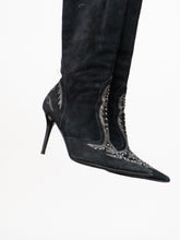 Load image into Gallery viewer, Vintage x Made in Italy x LINDSAY PERRY Black Suede Studded Boot (7, 7.5)