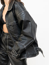 Load image into Gallery viewer, Vintage x Made in India x TREK Black Leather White-Stitched Oversized Jacket (XS-L)