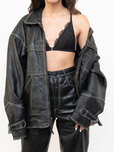 Load image into Gallery viewer, Vintage x Made in India x TREK Black Leather White-Stitched Oversized Jacket (XS-L)