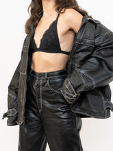 Load image into Gallery viewer, Vintage x Made in India x TREK Black Leather White-Stitched Oversized Jacket (XS-L)