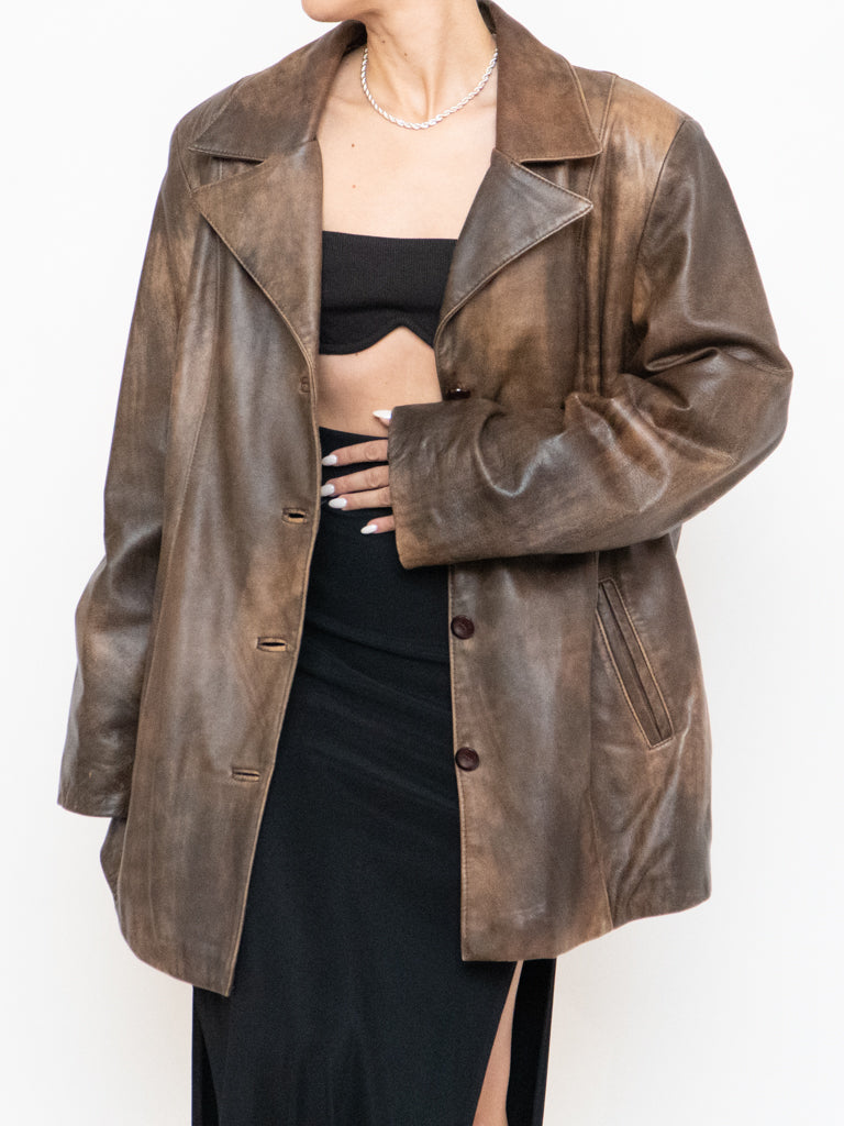 Vintage x Made in Montreal x Faded Brown Leather Blazer (XS- XL)