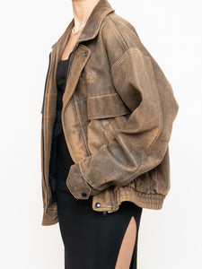 Vintage x Made in Saskatoon x Faded Brown 'Emergency Response Embossed' Leather Jacket (XS-XL)