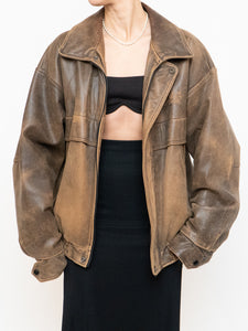 Vintage x Made in Saskatoon x Faded Brown 'Emergency Response Embossed' Leather Jacket (XS-XL)