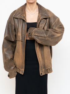 Vintage x Made in Saskatoon x Faded Brown 'Emergency Response Embossed' Leather Jacket (XS-XL)