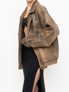 Vintage x Made in Saskatoon x Faded Brown 'Emergency Response Embossed' Leather Jacket (XS-XL)