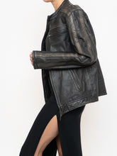 Load image into Gallery viewer, Vintage x Made in Pakistan x Black, Brown Faded Striped Leather Biker Jacket (XS-M)