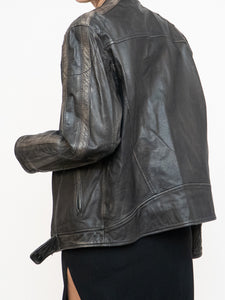 Vintage x Made in Pakistan x Black, Brown Faded Striped Leather Biker Jacket (XS-M)