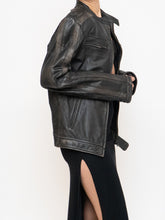 Load image into Gallery viewer, Vintage x Made in Pakistan x Black, Brown Faded Striped Leather Biker Jacket (XS-M)