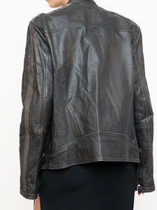 Vintage x Made in Pakistan x Black, Brown Faded Striped Leather Biker Jacket (XS-M)