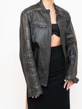 Load image into Gallery viewer, Vintage x Made in Pakistan x Black, Brown Faded Striped Leather Biker Jacket (XS-M)