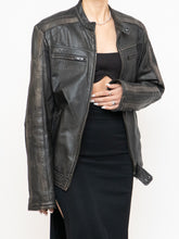 Load image into Gallery viewer, Vintage x Made in Pakistan x Black, Brown Faded Striped Leather Biker Jacket (XS-M)