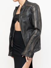 Load image into Gallery viewer, Vintage x Made in Pakistan x Black, Brown Faded Striped Leather Biker Jacket (XS-M)