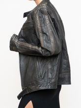Load image into Gallery viewer, Vintage x Made in Pakistan x Black, Brown Faded Striped Leather Biker Jacket (XS-M)