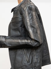 Load image into Gallery viewer, Vintage x Made in Pakistan x Black, Brown Faded Striped Leather Biker Jacket (XS-M)