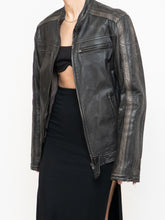 Load image into Gallery viewer, Vintage x Made in Pakistan x Black, Brown Faded Striped Leather Biker Jacket (XS-M)