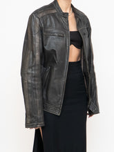 Load image into Gallery viewer, Vintage x Made in Pakistan x Black, Brown Faded Striped Leather Biker Jacket (XS-M)