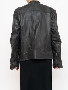 Vintage x Made in Pakistan x Black, Brown Faded Striped Leather Biker Jacket (XS-M)