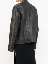 Load image into Gallery viewer, Vintage x Made in Pakistan x Black, Brown Faded Striped Leather Biker Jacket (XS-M)